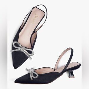 Slingback Rhinestone Bow Heels Pointed Toe Kitten Pumps Slip On Size 8 NEW